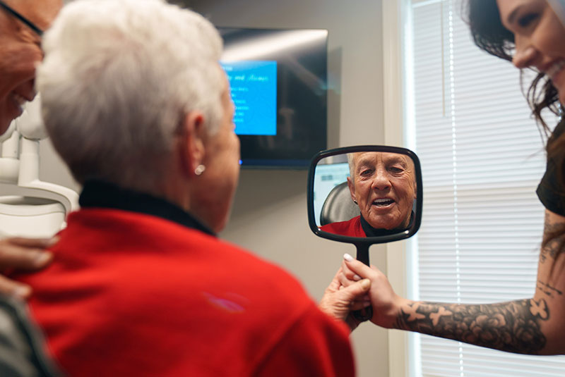 Patient looking into mirror