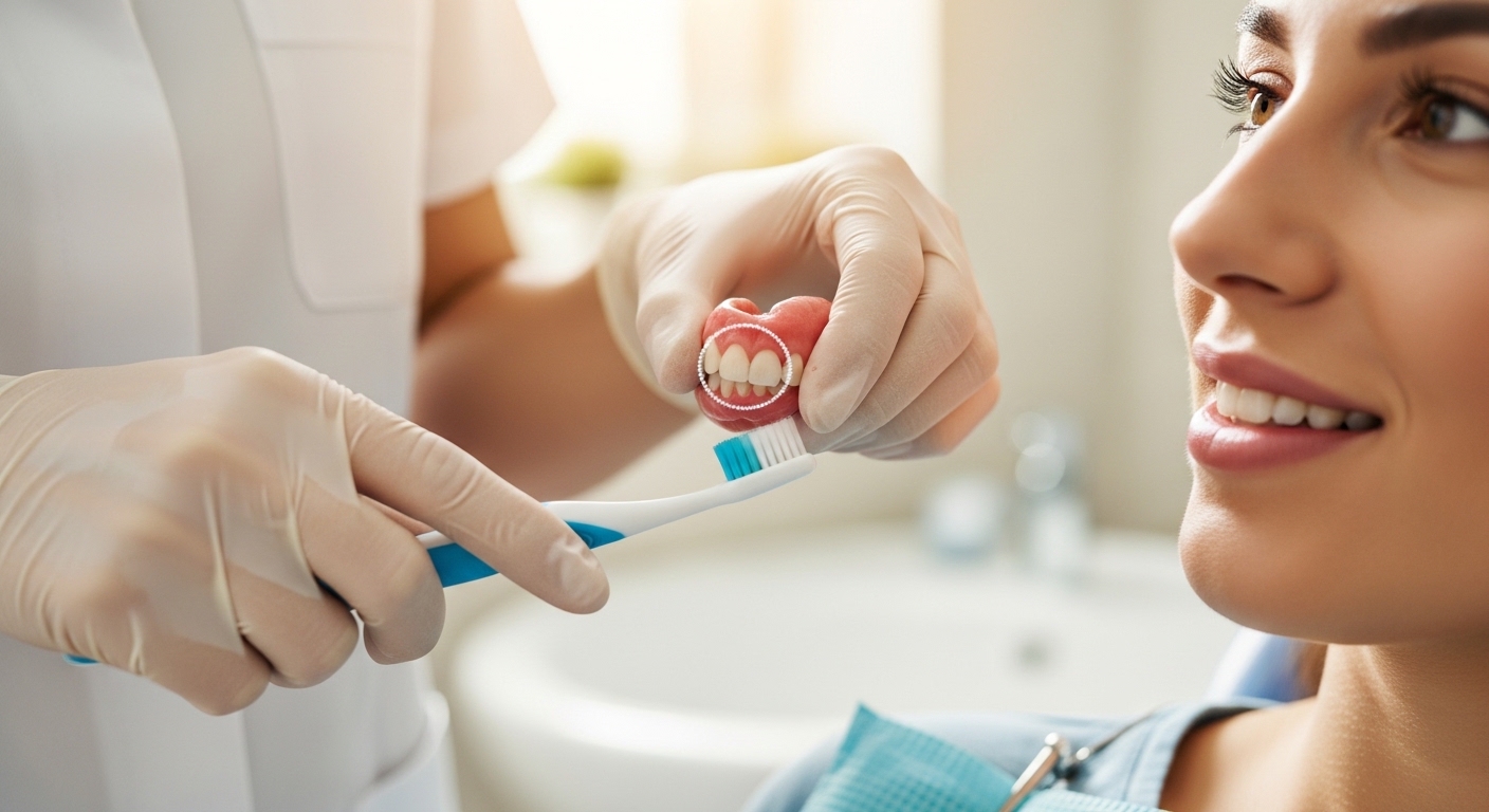 Dentist consulting with a patient about bleeding gums in a modern dental office